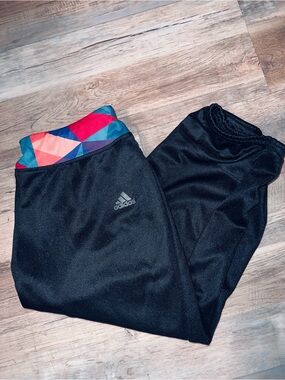 adidas Black Kids Sweatpants with Colorful Geometric Waistband